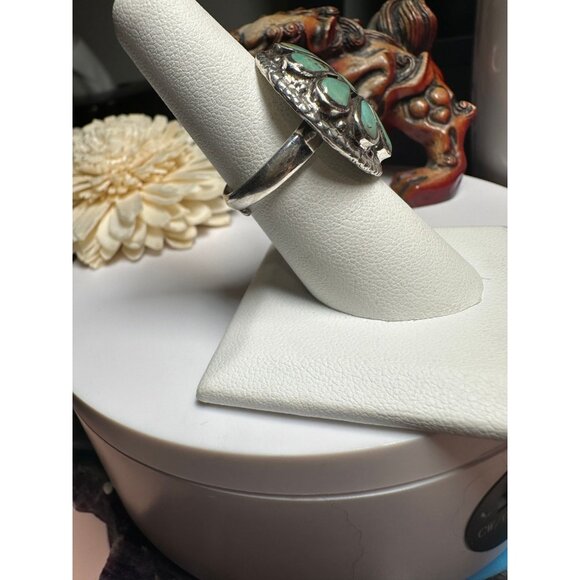 VTG Sterling Silver Turquoise Flower Ring - Picture 2 of 7